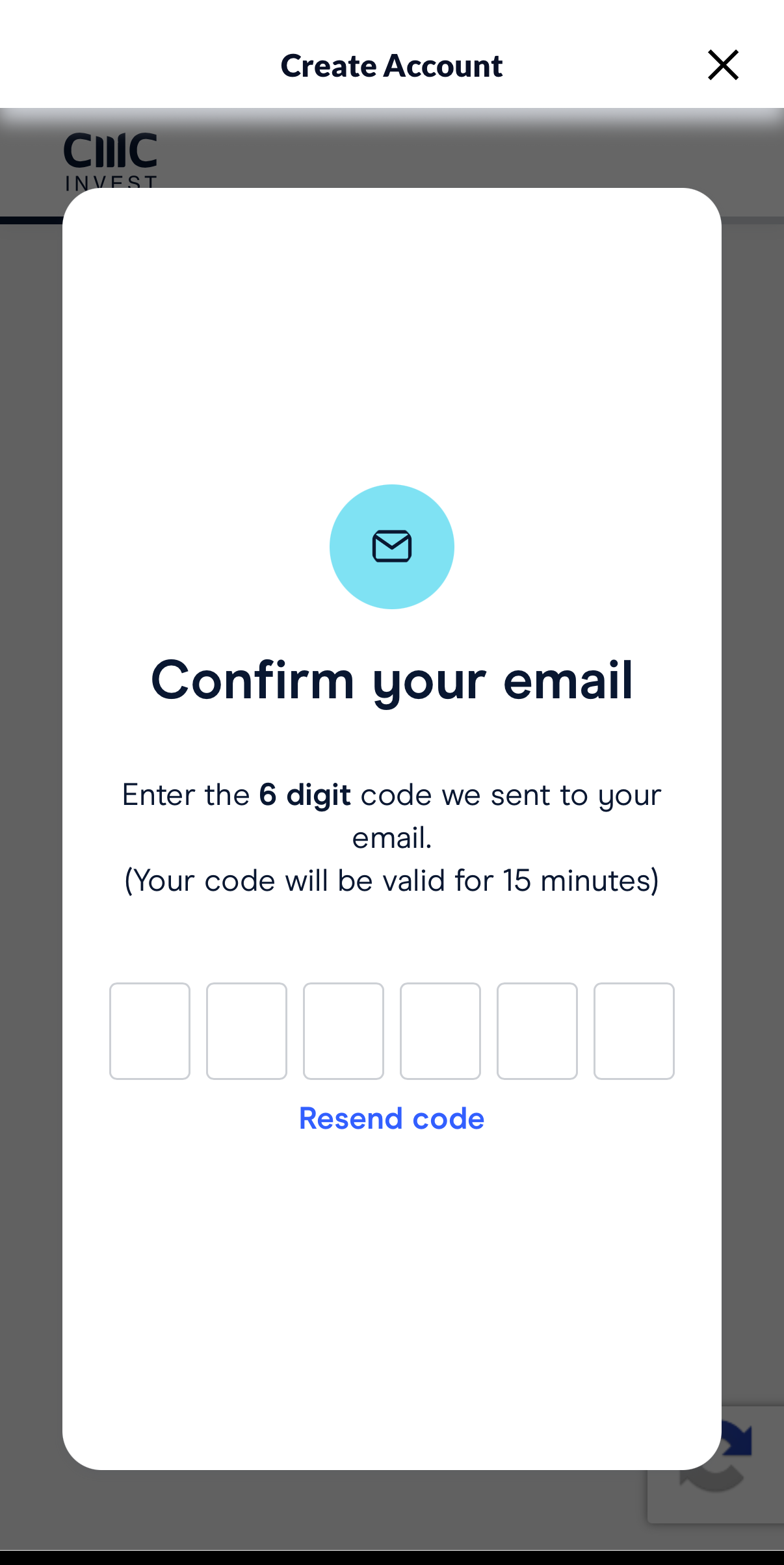 CMC Invest メール認証画面