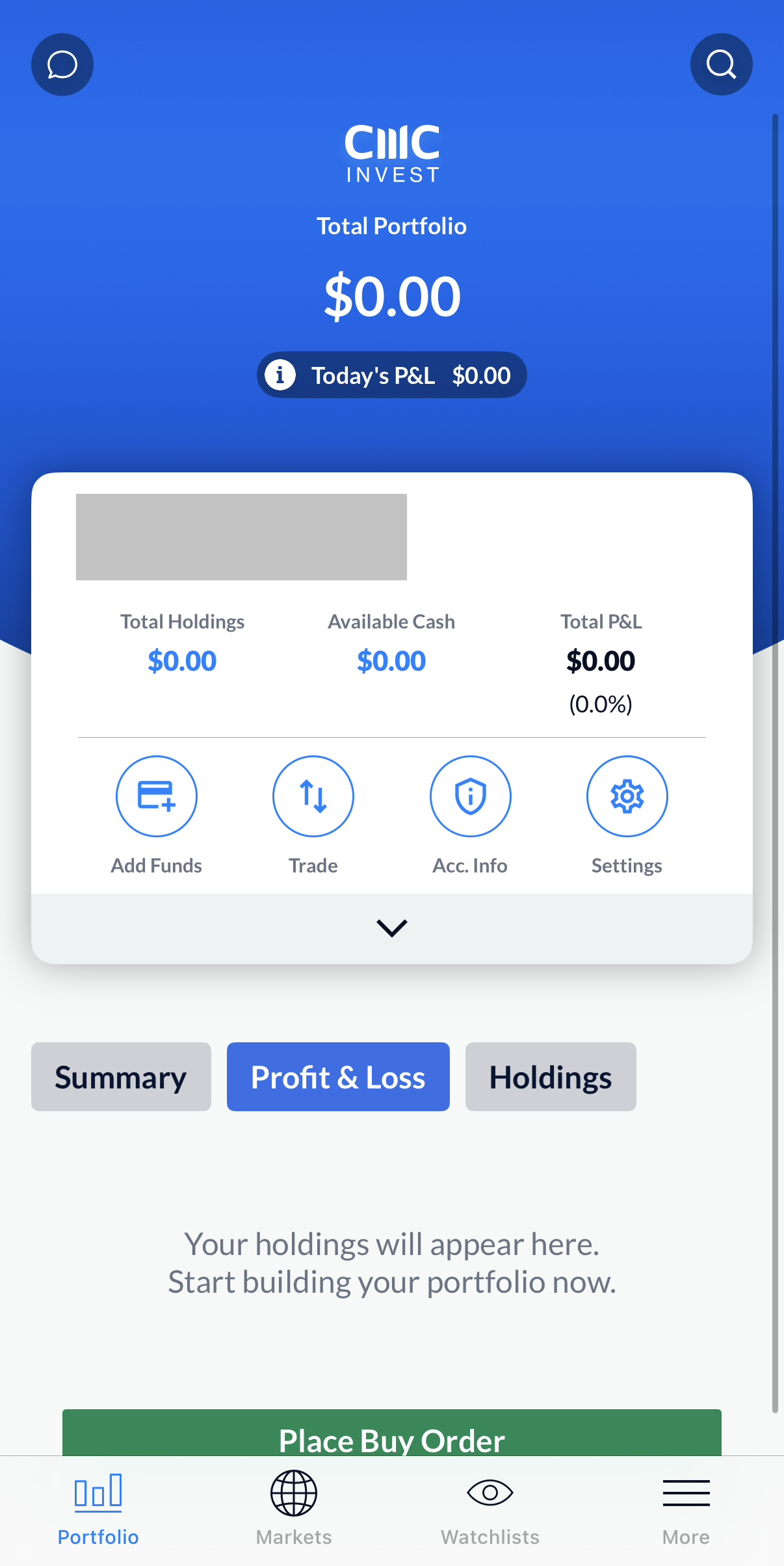 CMC Investホーム画面