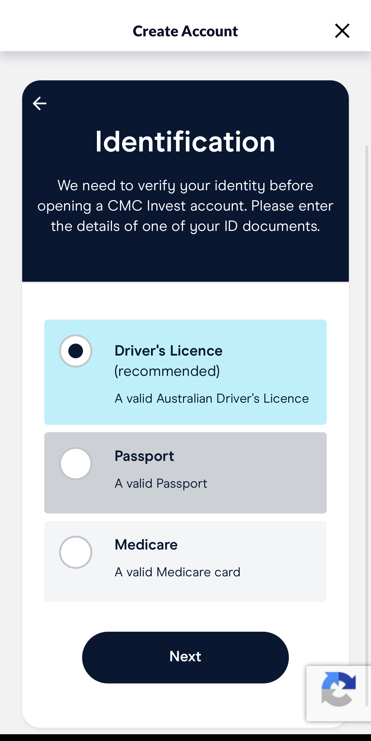 ID種類選択画面