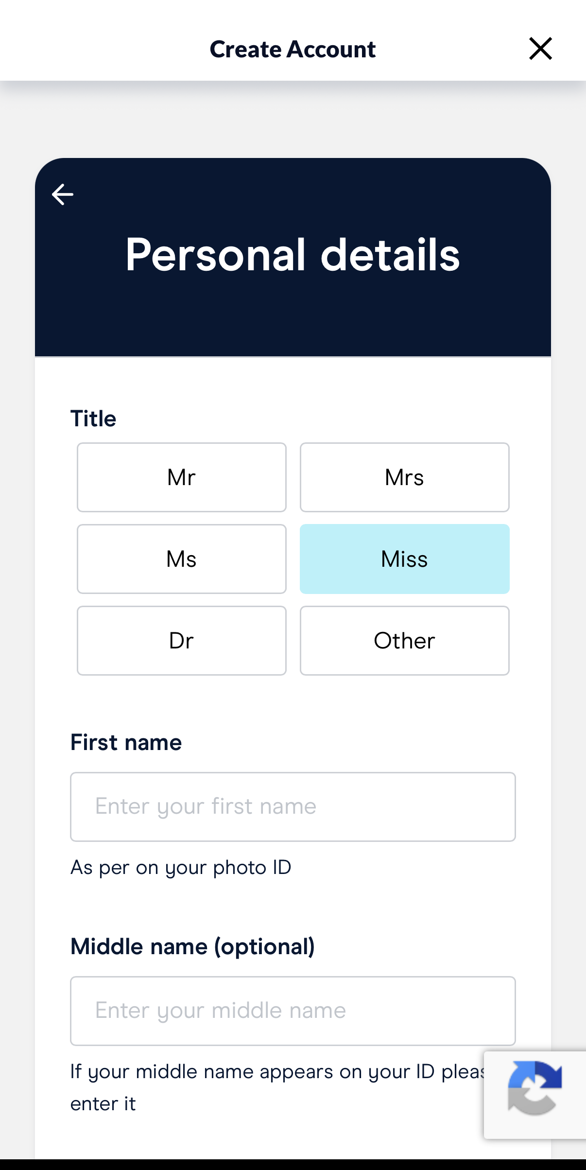 Personal details入力画面