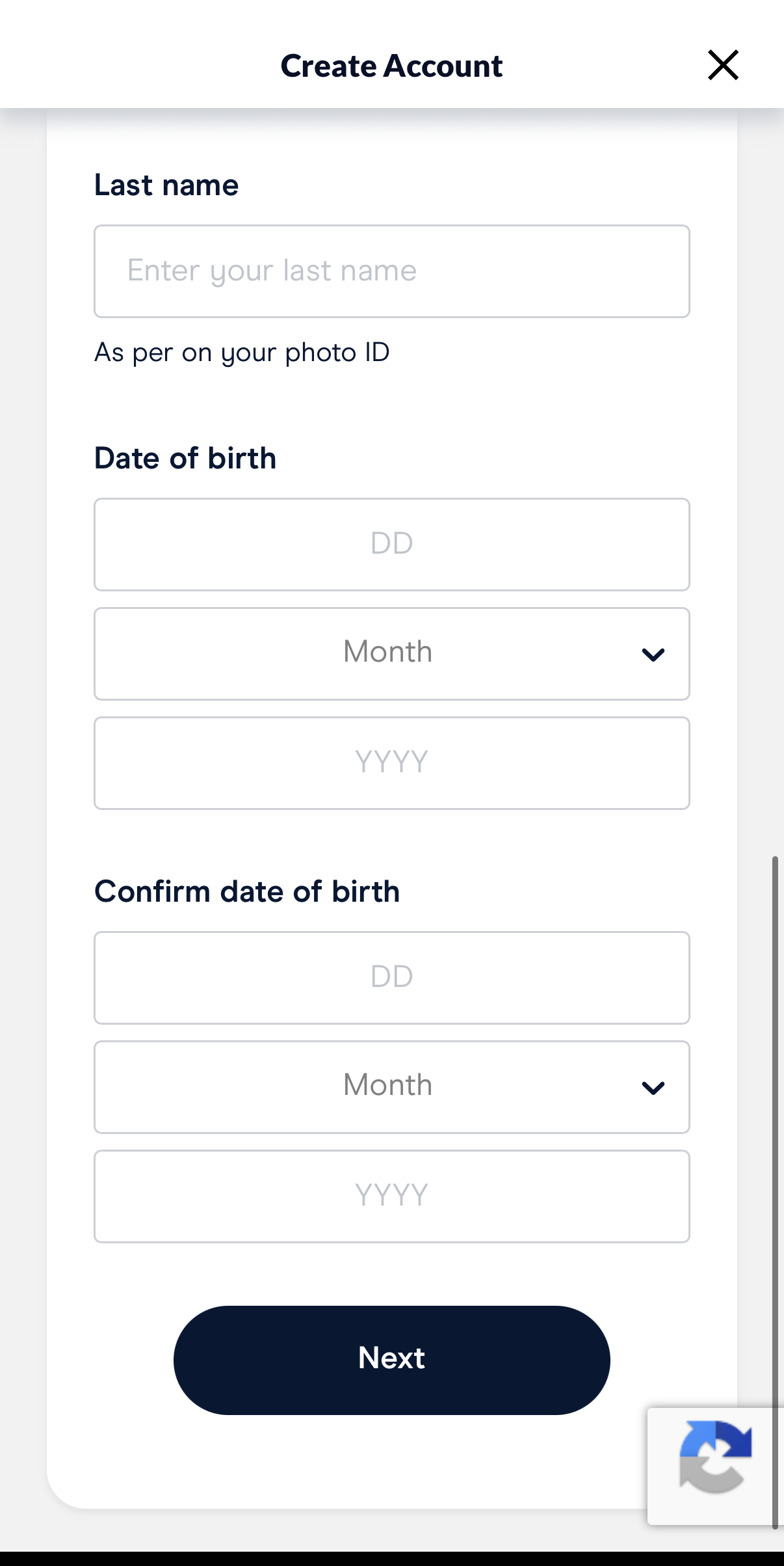 生年月日入力画面