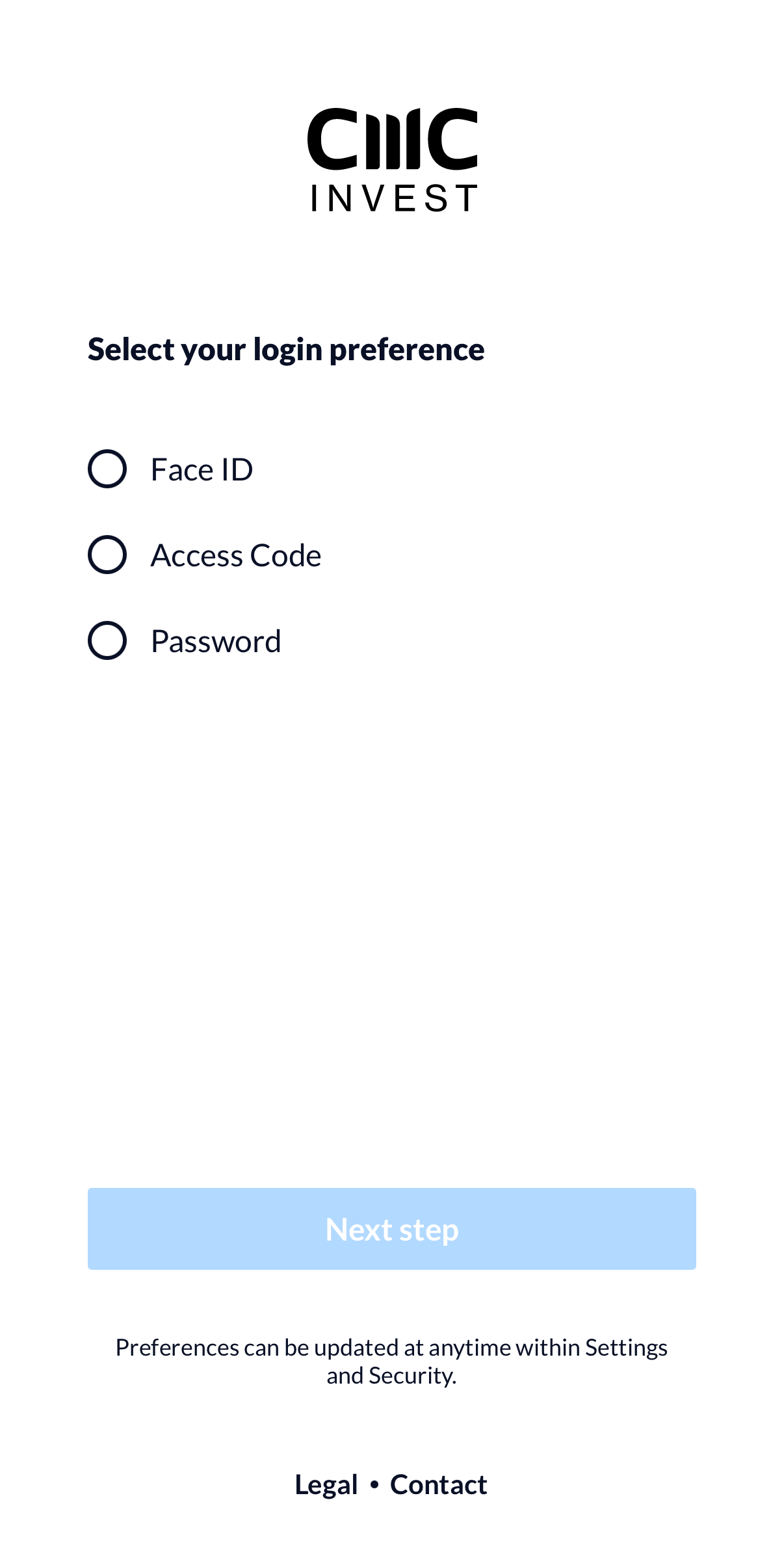 ログイン方法選択画面