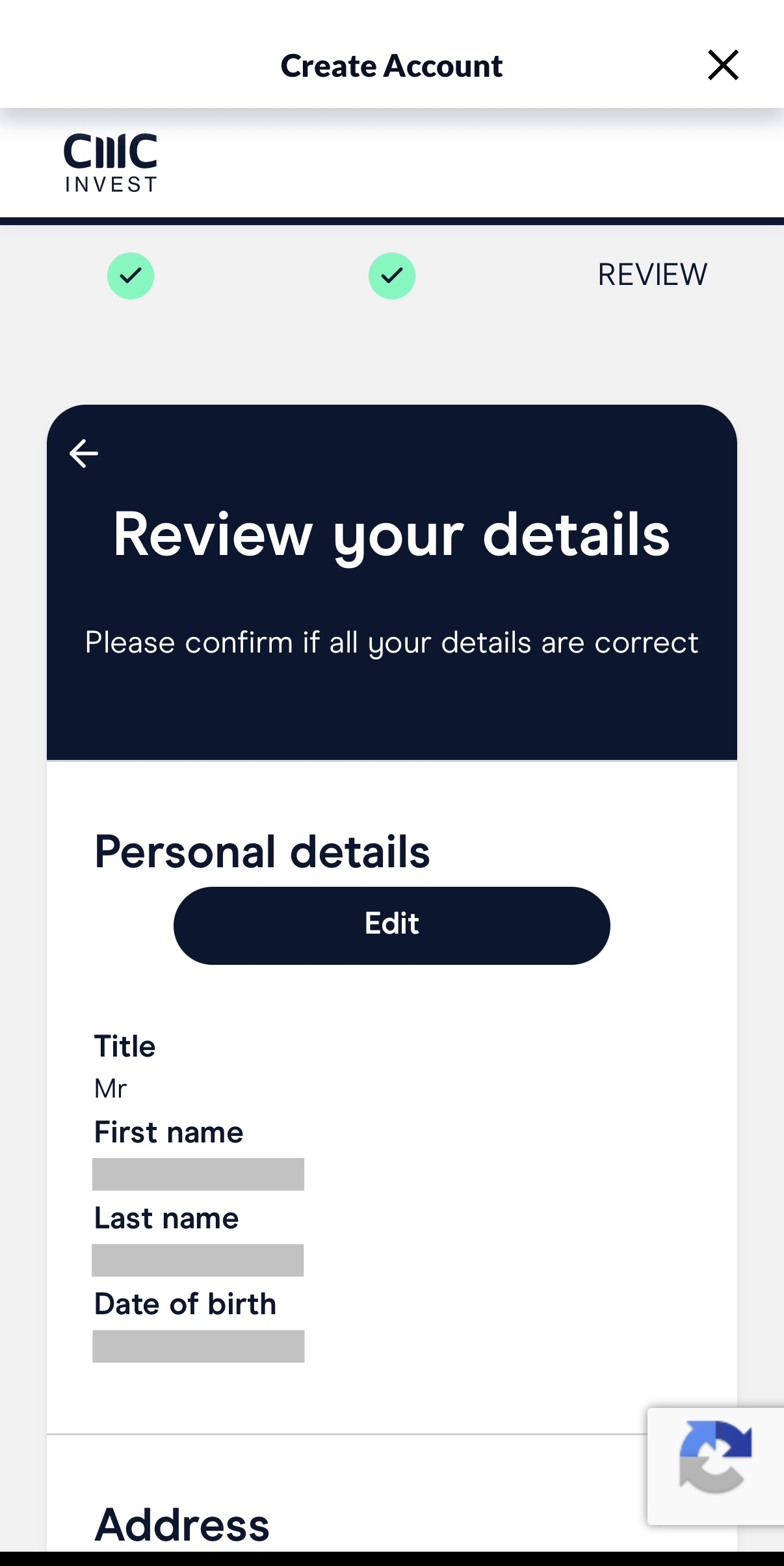 Review your details画面
