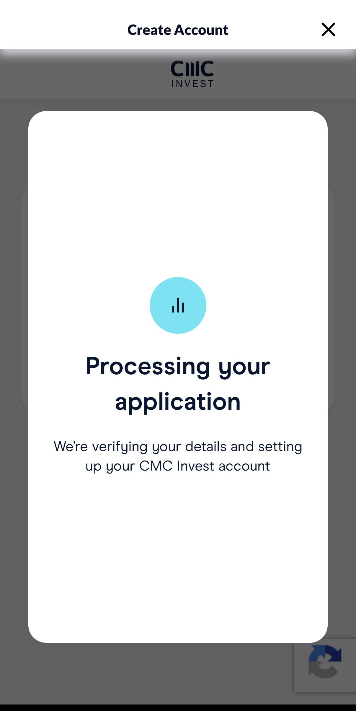 Processing your application画面